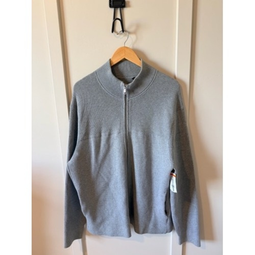 Theory Walton Full Zip Sweater Mens XL Gray Mock Neck Cotton Knit